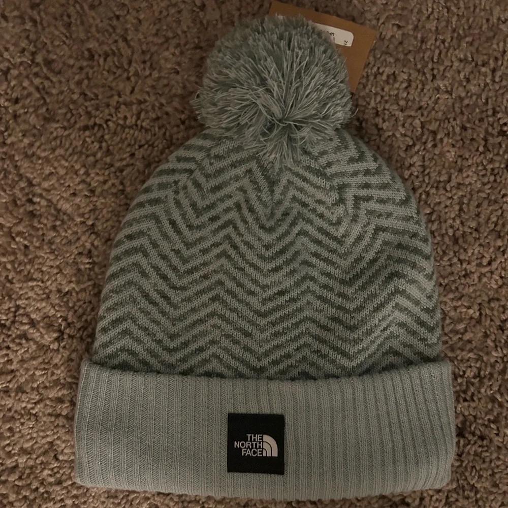 The North Face Kids Green Chevron Pom Beanie